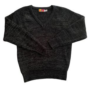 Vintage 80s Sam & Max V-Neck Lurex Tinsel Sparkle Knit Sweater Black